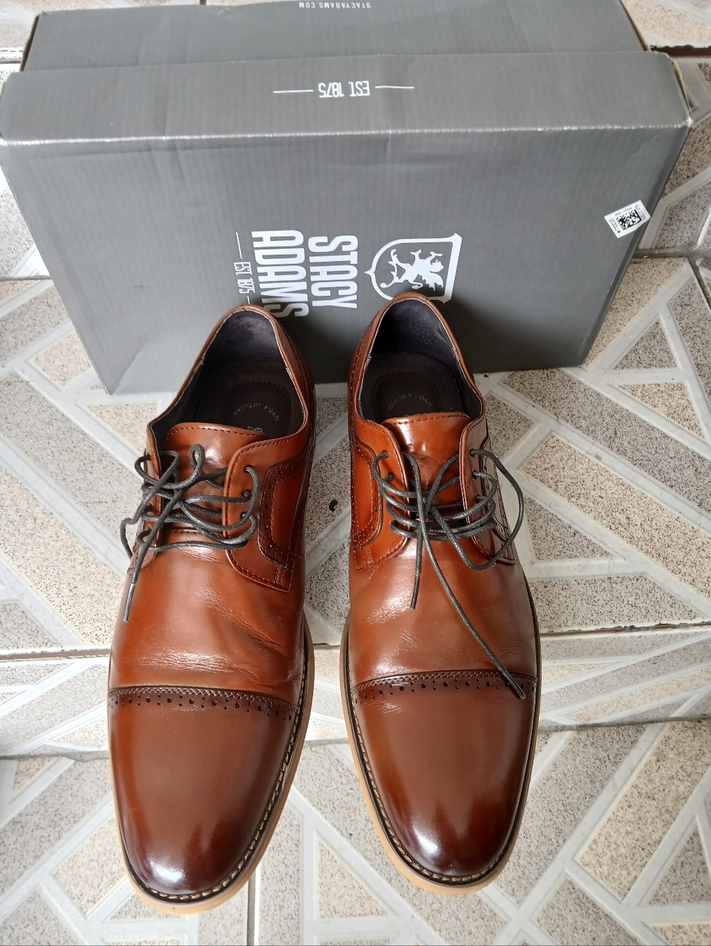 Stacy Adams Cognac Brown Leather Cap-Toe Lace-Up Oxfords